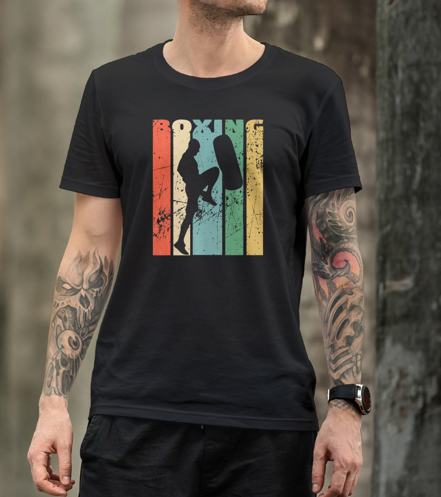 Boxing Vintage Distressed Silhouette Training With Punching Bag T-Shirt