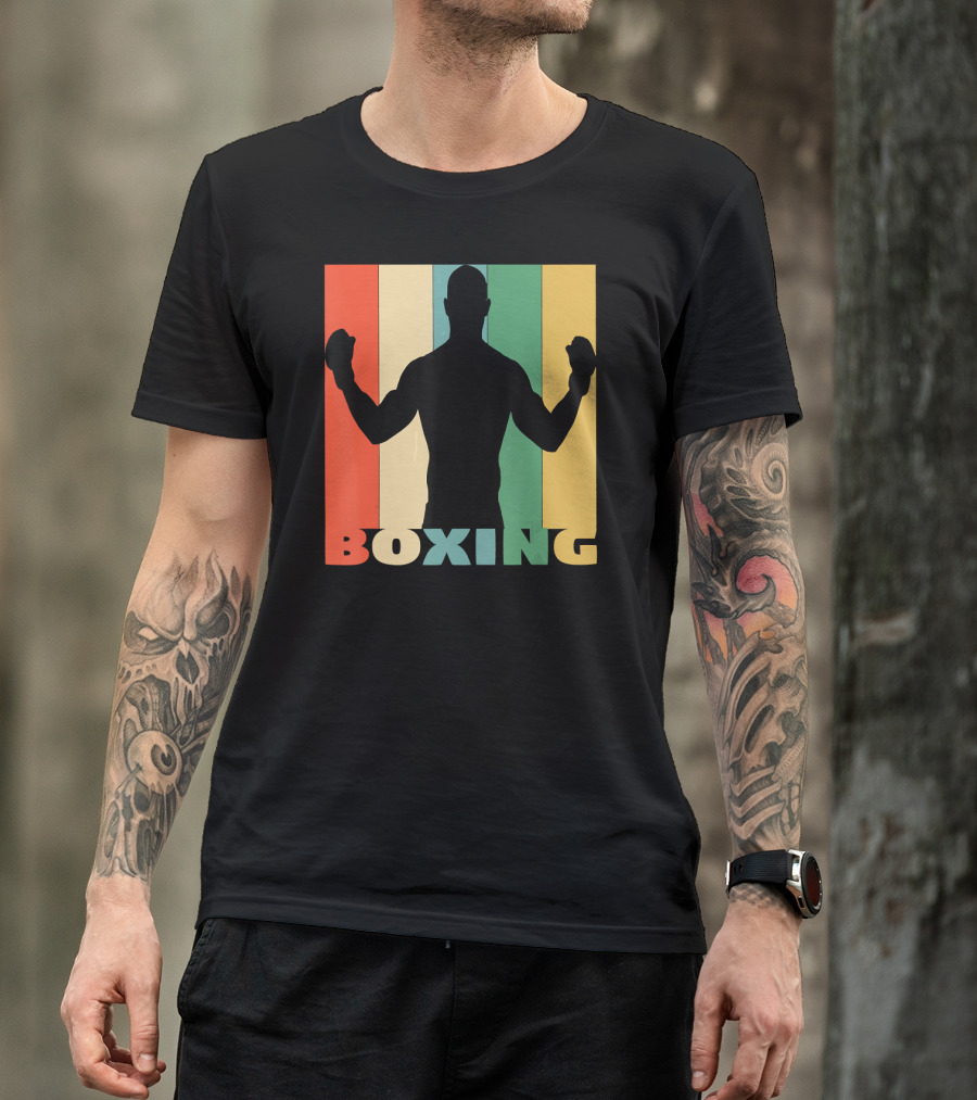 Boxing Silhouette Vintage Stripes For Boxer T-Shirt