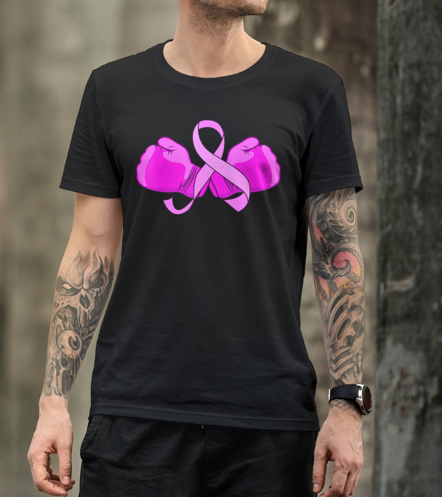 Breast Cancer Awareness Pink Ribbon Boxing Glove Fighter T-Shirt