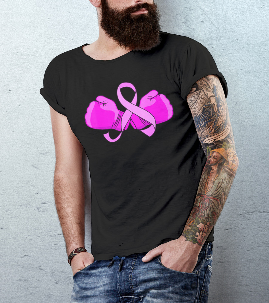 Breast Cancer Awareness Pink Ribbon Boxing Glove Fighter T-Shirt
