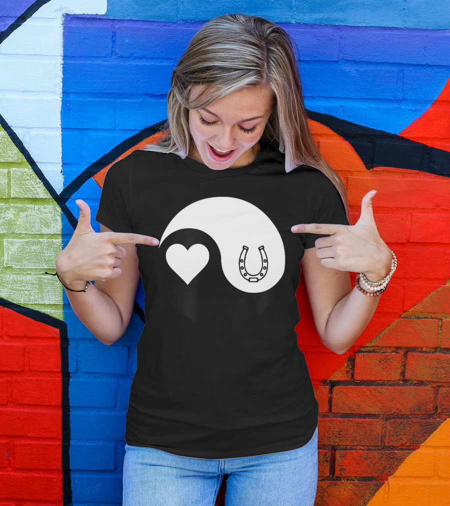 Yin Yang Heart Horseshoe Buddhism Equestrian Rider Equine T-Shirt