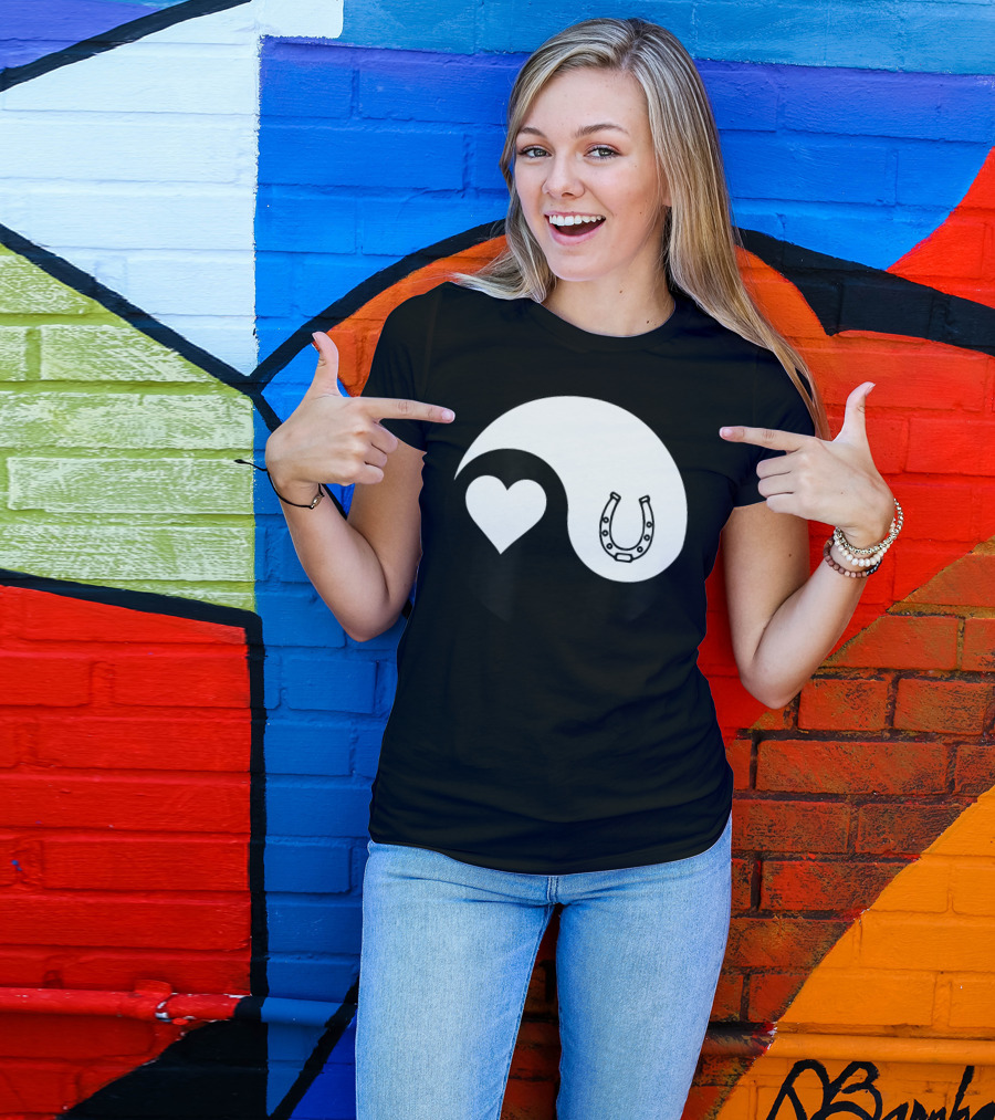 Yin Yang Heart Horseshoe Buddhism Equestrian Rider Equine T-Shirt