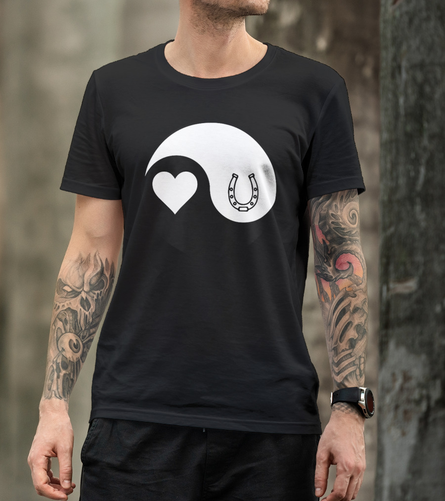Yin Yang Heart Horseshoe Buddhism Equestrian Rider Equine T-Shirt