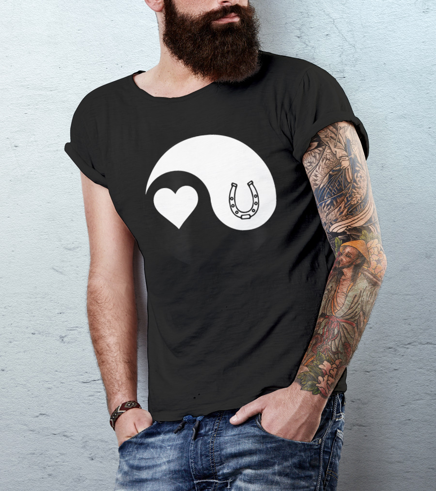 Yin Yang Heart Horseshoe Buddhism Equestrian Rider Equine T-Shirt