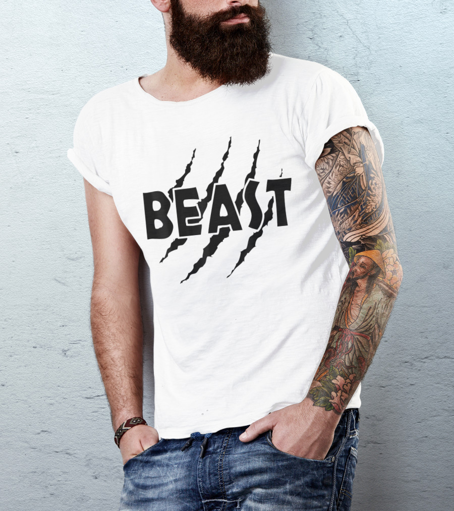 C523 BEAST Gym Workout Fitness MMA Scratch Marks T-Shirt