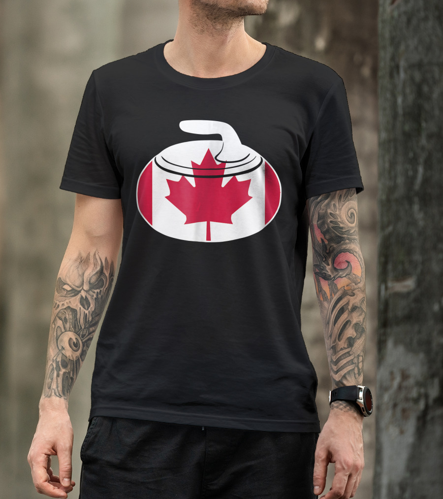 Canadian Curling Rock With Canada Flag Maple Leaf T-Shirt