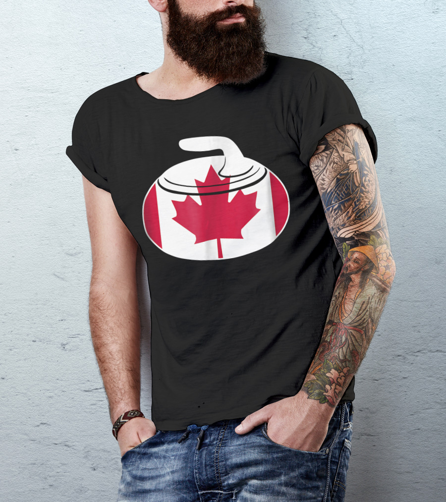 Canadian Curling Rock With Canada Flag Maple Leaf T-Shirt