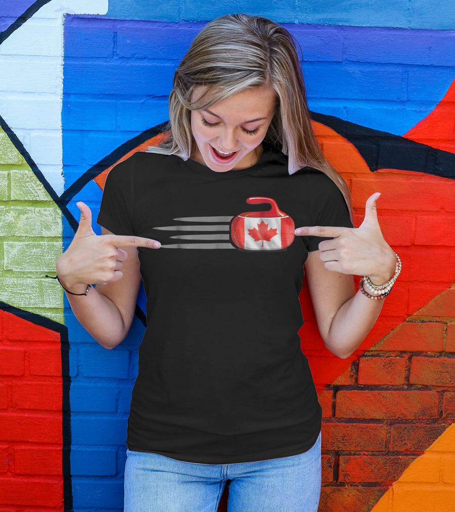 Canadian Flag Curling Stone With Maple Leaf T-Shirt