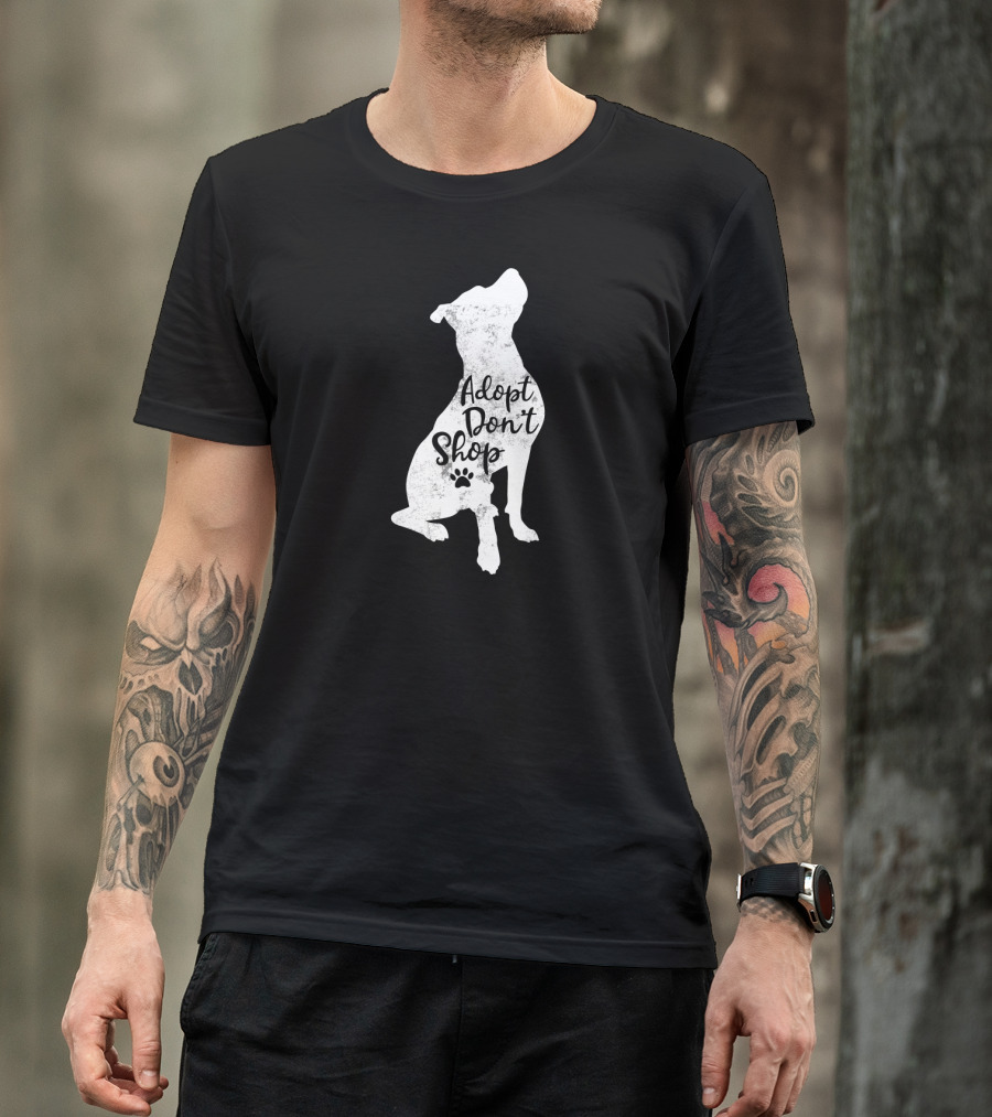 Adopt Don't Shop Rescue Pitbull Silhouette With Paw Prints T-Shirt