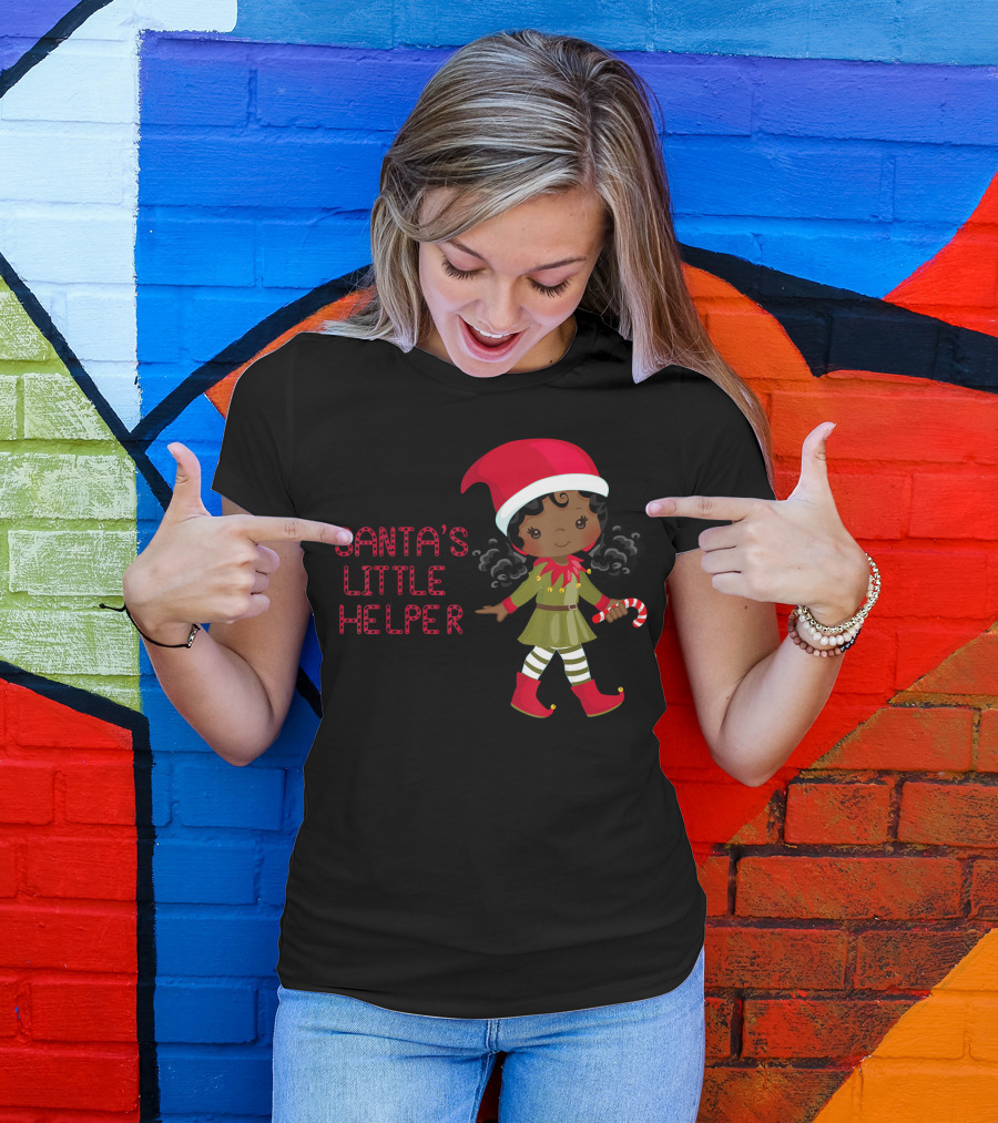 African American Girl Santa's Little Helper T-Shirt