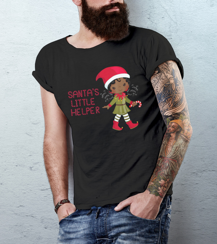 African American Girl Santa's Little Helper T-Shirt