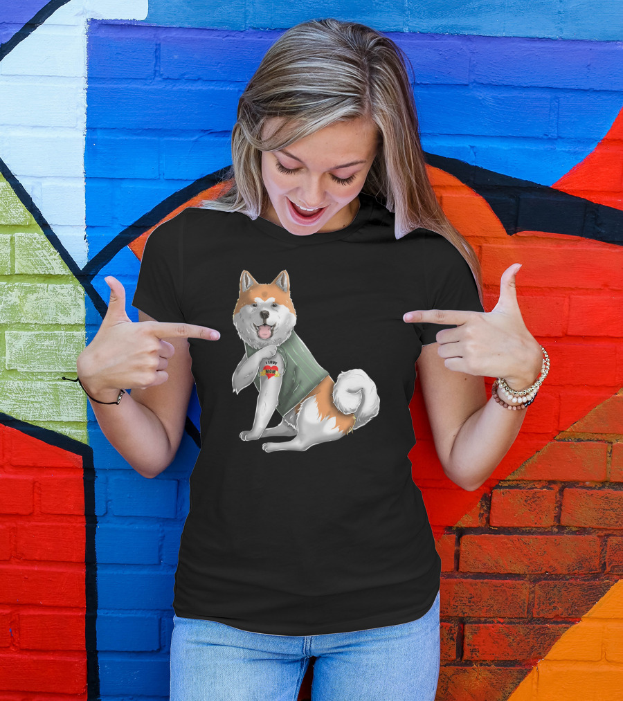 Akita Inu I Love Mom Tattoo Dog With Heart Tattoo Wearing Vest T-Shirt