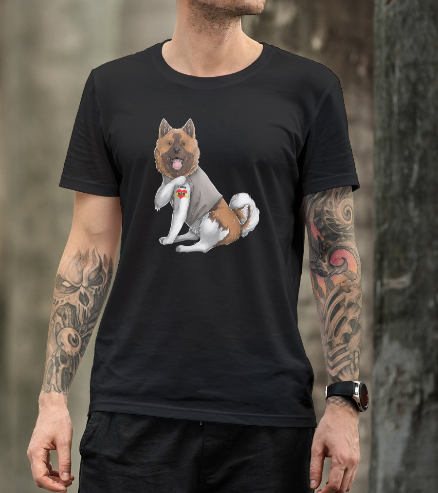 American Akita I Love Mom Tattoo Heart T-Shirt