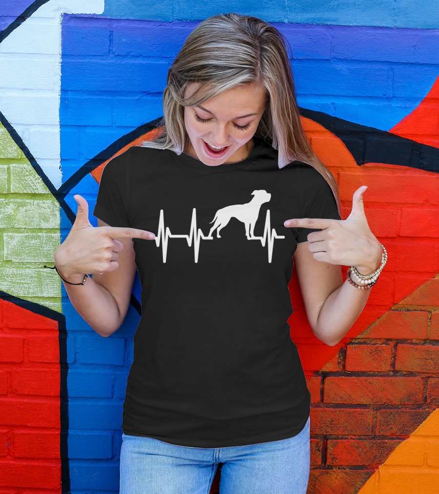 American Bulldog Heartbeat Line Dog T-Shirt