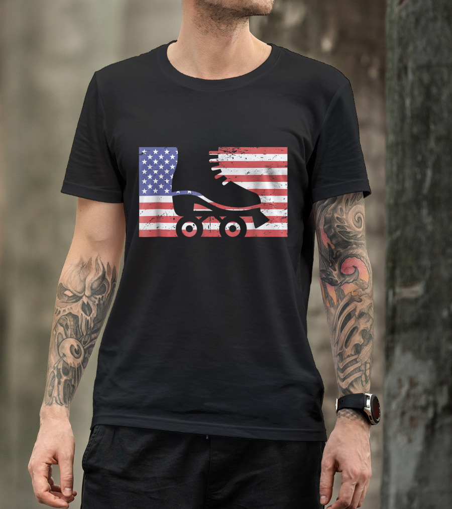 American Flag With Roller Skate T-Shirt