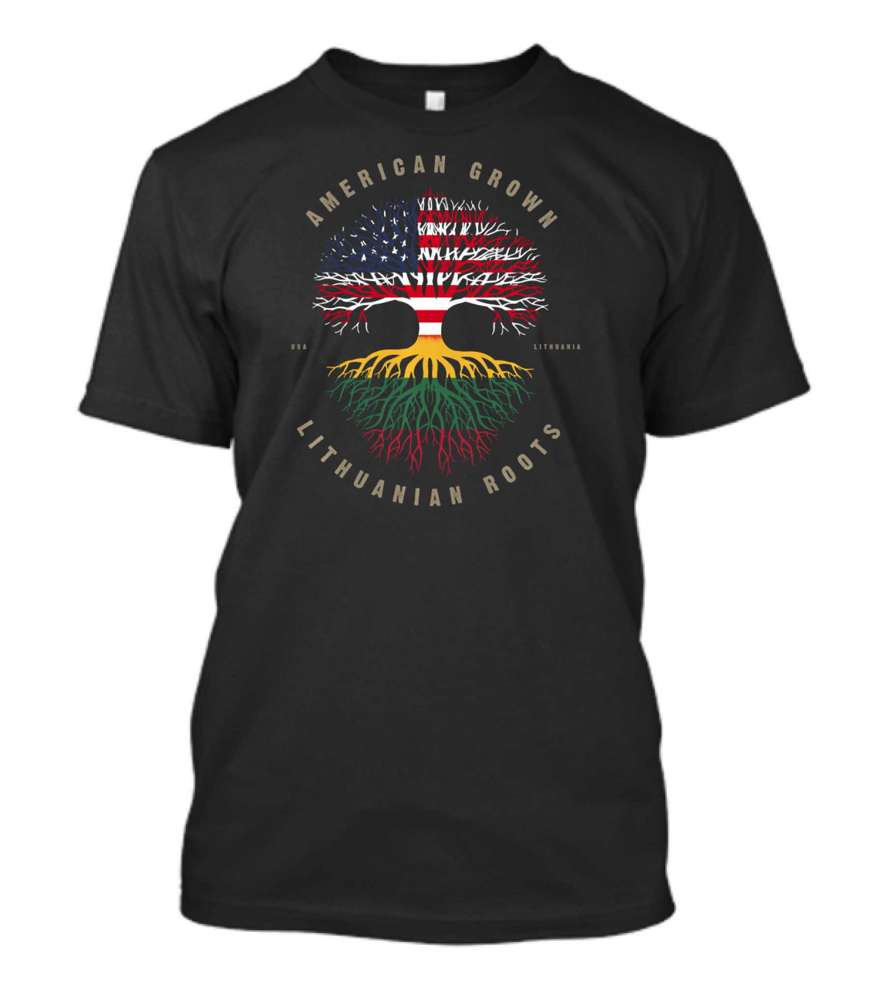 American Grown Lithuanian Roots USA Lithuania Flag Tree T-Shirt