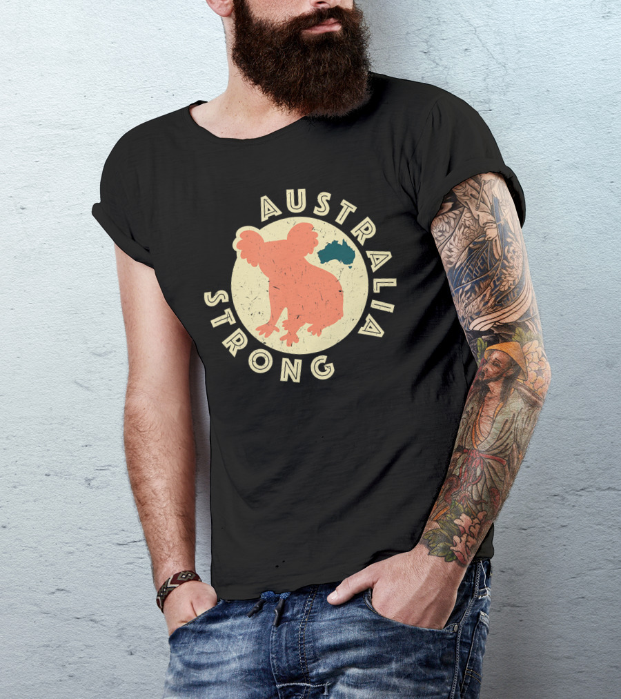 Australia Strong Koala Silhouette With Map T-Shirt