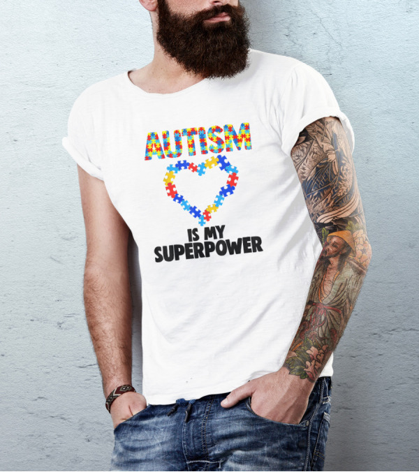 Autism Is My Superpower Puzzle Heart Kids Autism T-Shirt