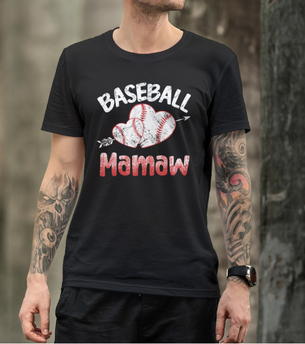 Baseball Mamaw Heart Arrow Baseball Stitching T-Shirt
