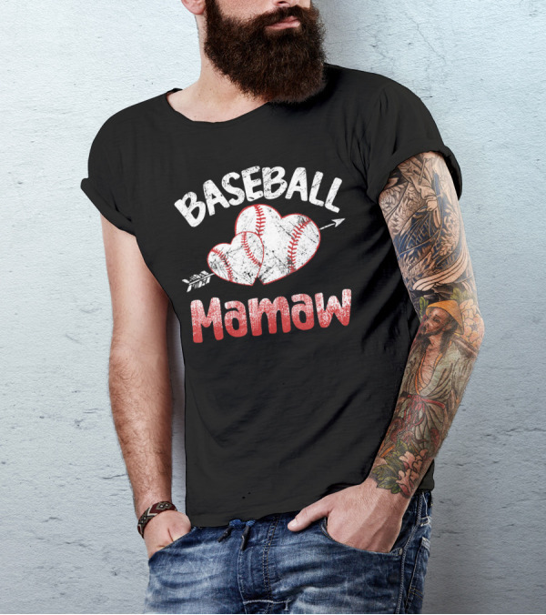 Baseball Mamaw Heart Arrow Baseball Stitching T-Shirt
