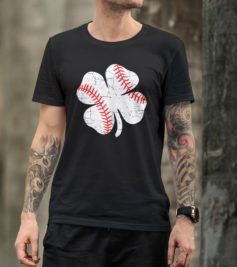 Baseball Patricks Day Boys Me Shamrock Stitch T-Shirt