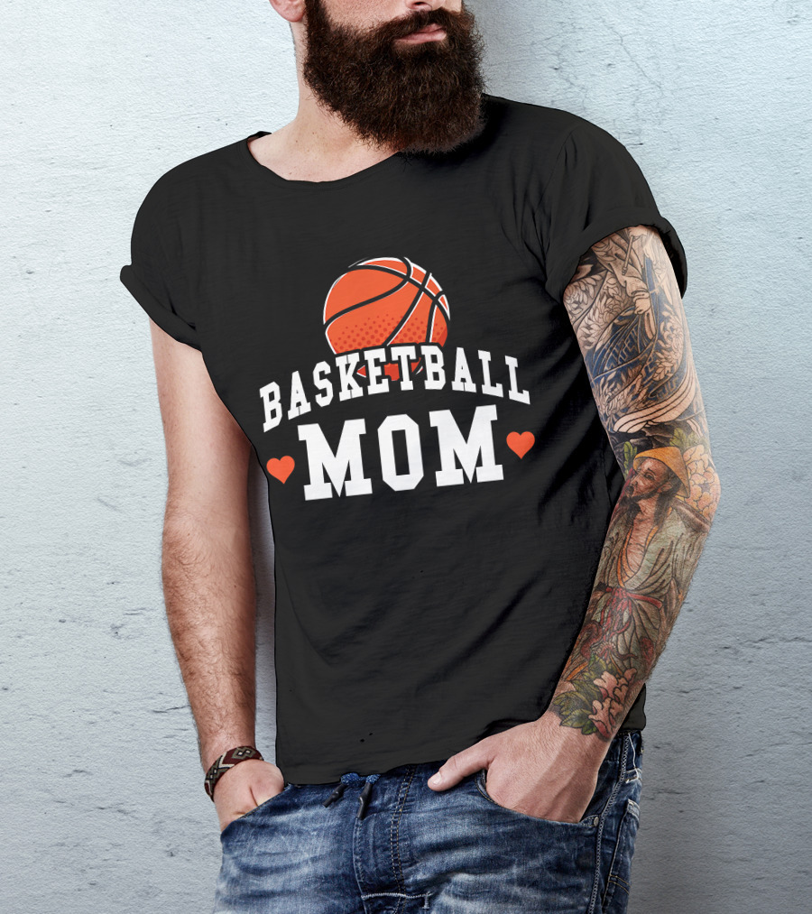 Basketball Mom Women's Shirt With Hearts And Basketball T-Shirt