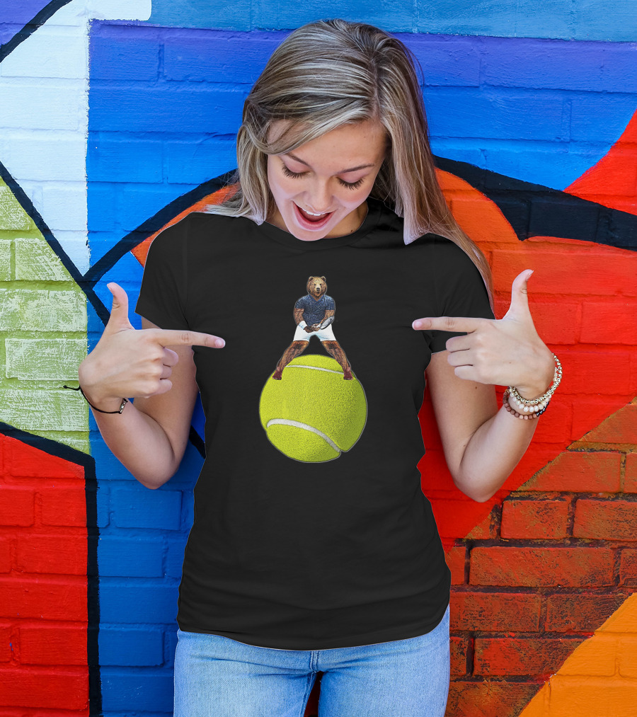 Bear Balancing On Tennis Ball By Behrbone Mens T-Shirt