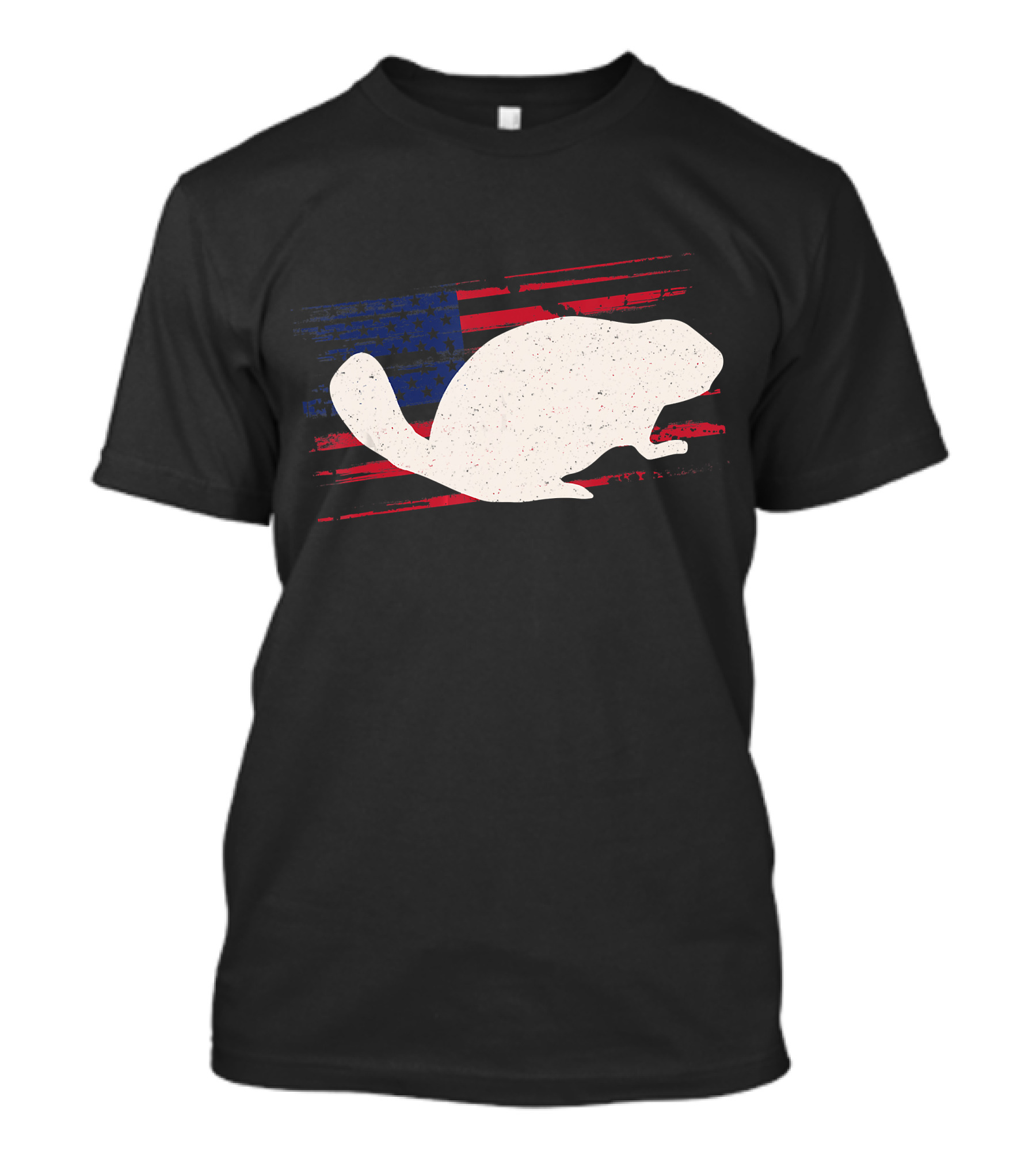 Beaver Silhouette On Distressed American Flag Rodent T-Shirt