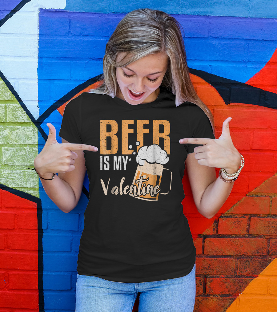 Beer Is My Valentine Bubbles And Mug Valentine's Day Fun T-Shirt