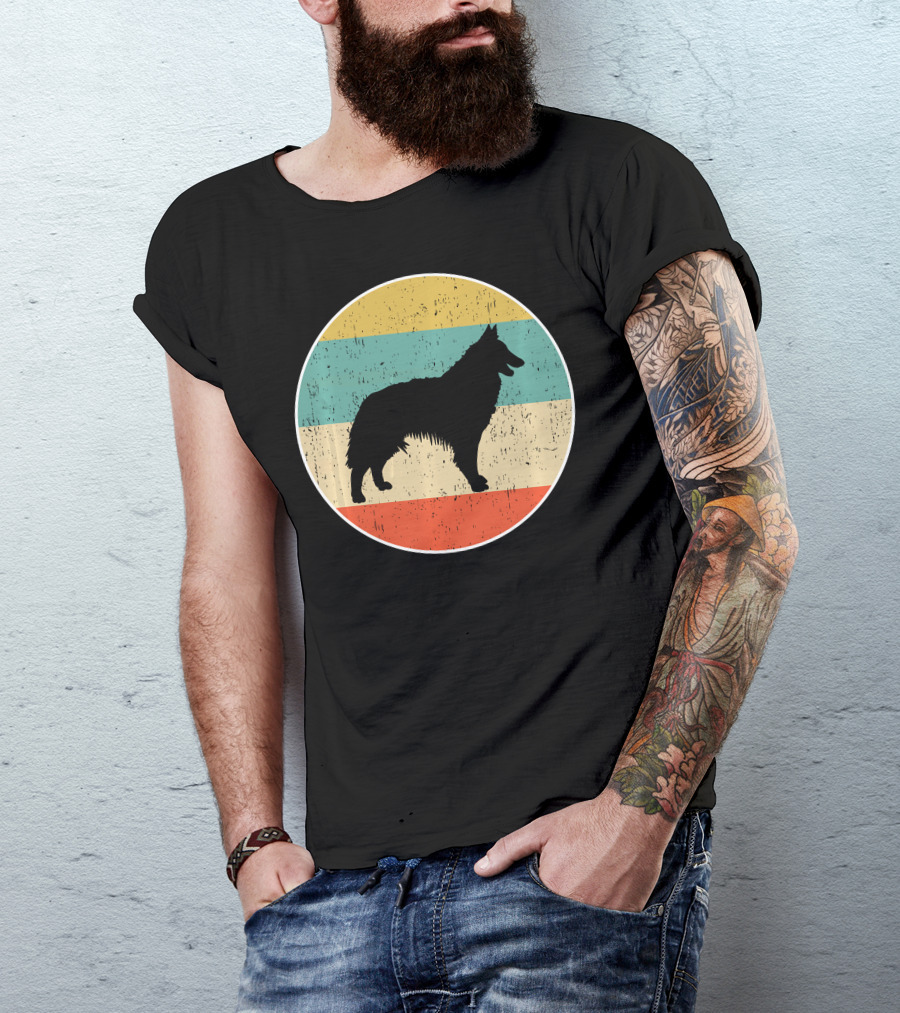 Belgian Tervuren Dog Vintage Silhouette Retro Stripes T-Shirt