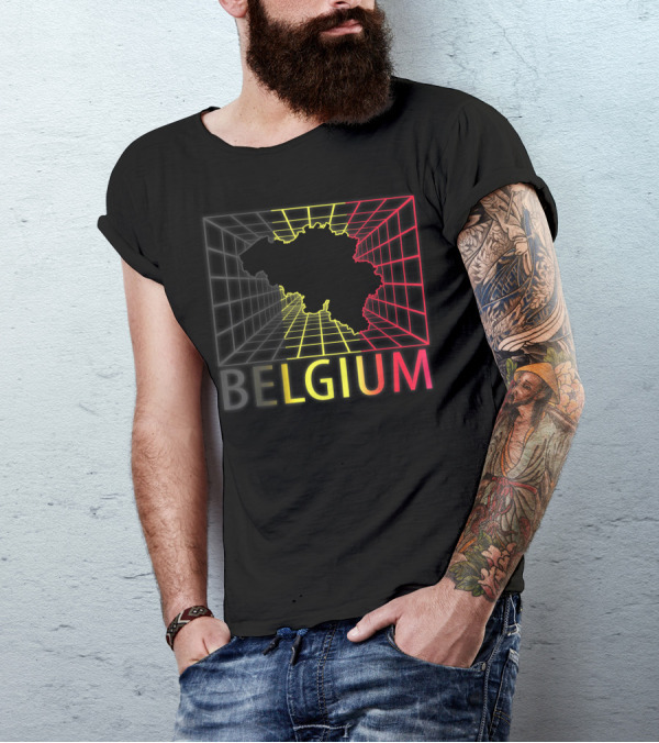 Belgium Map Neon Grid T-Shirt