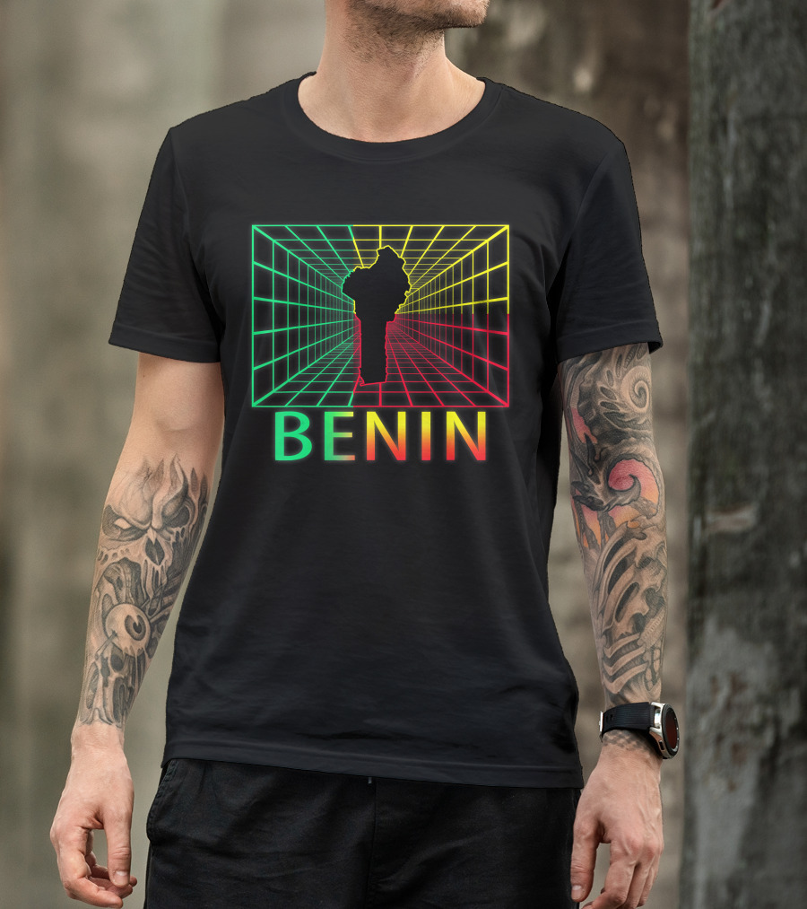 Benin Map Beninese Neon Grid T-Shirt