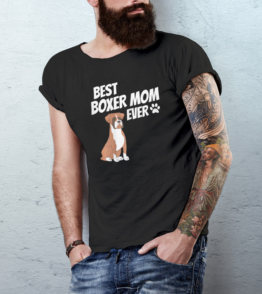 Best Boxer Mom Ever With Cute Dog And Paw Prints T-Shirt