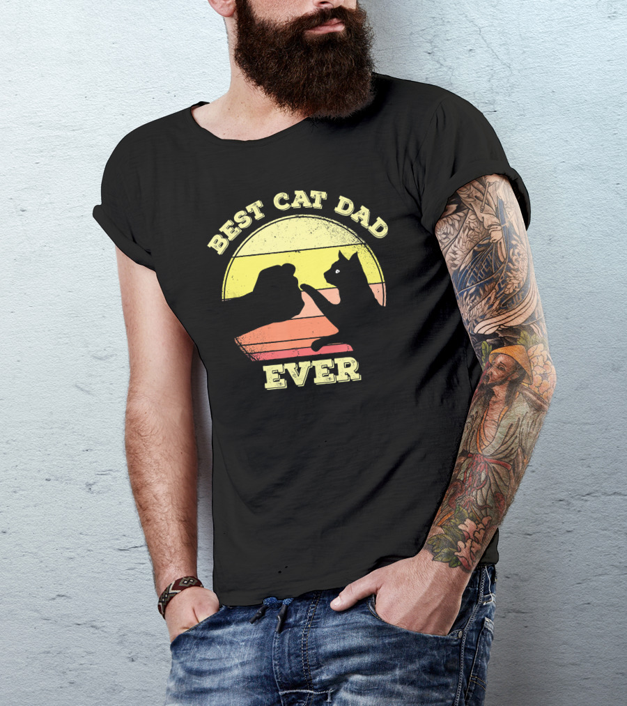 Best Cat Dad Ever Funny Cat Lover Sunset Fist Bump T-Shirt