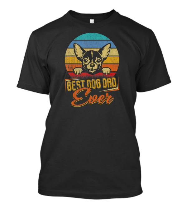 Best Dog Dad Ever Vintage Chihuahua Retro Stripes T-Shirt