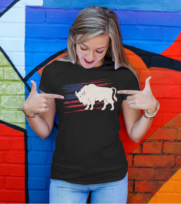 Bison American Flag 4th Of July T-Shirt