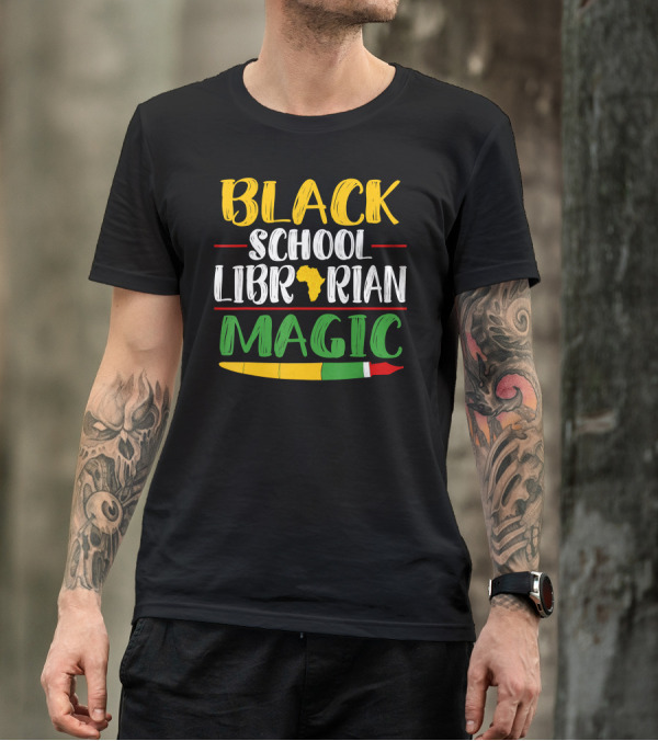 Black School Librarian Magic Africa Map Pencil T-Shirt