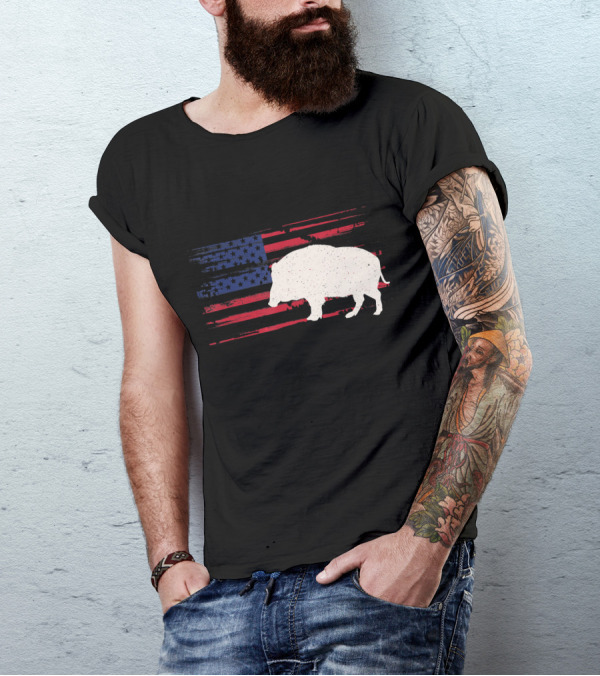 Boar American Flag Pig 4th Of July T-Shirt