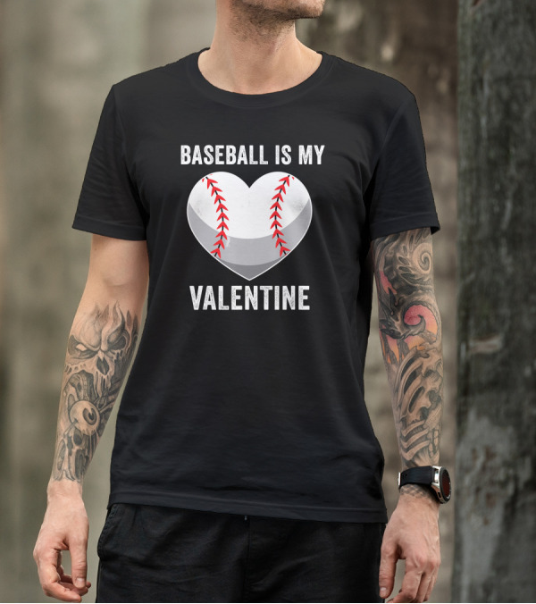 Baseball Is My Valentine Heart Boys Valentine's Day Baseball Player T-Shirt