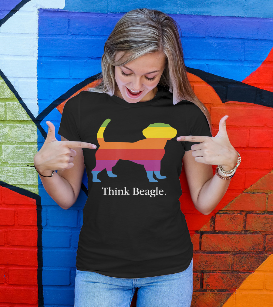Think Beagle Rainbow Striped Dog T-Shirt