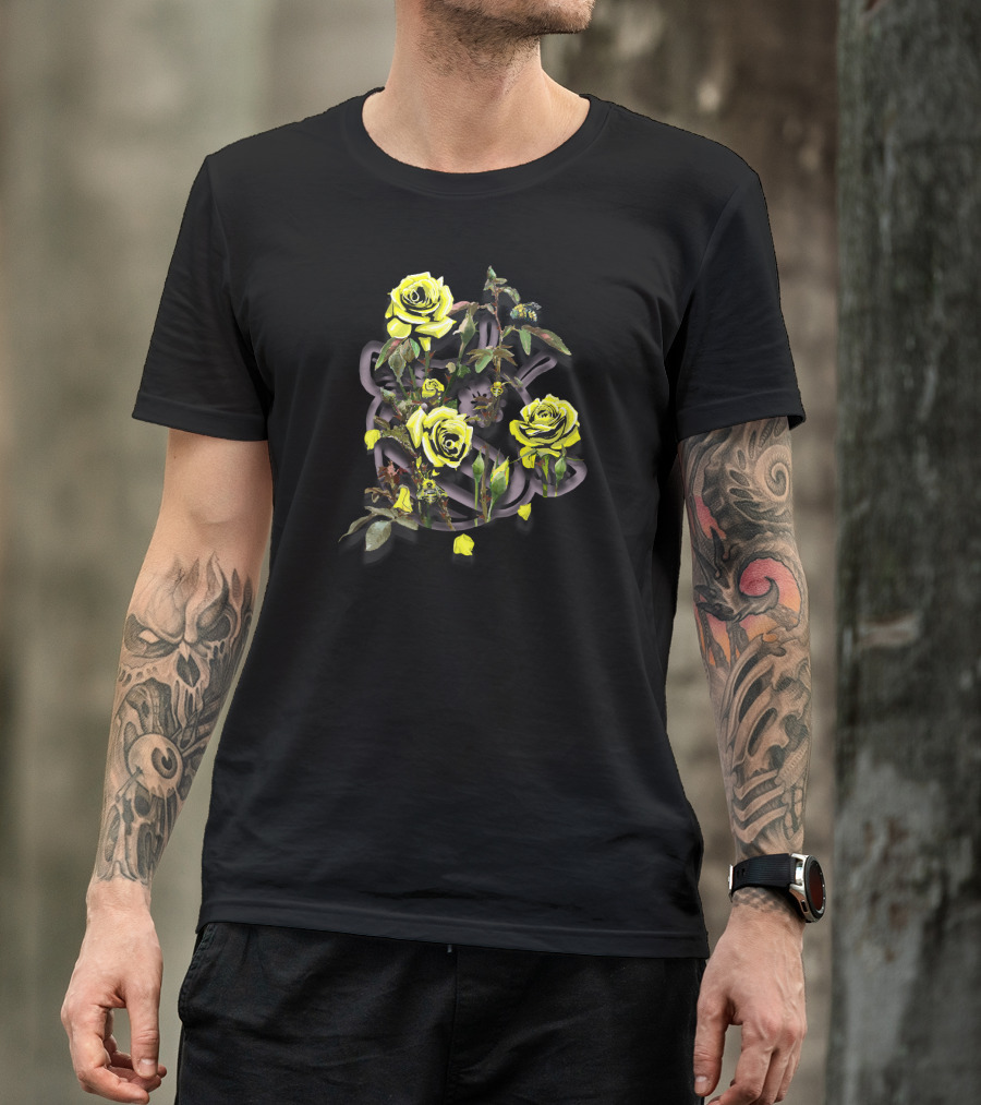 Thornbush Ft. Roses And Bees Yellow Blossom Branches T-Shirt
