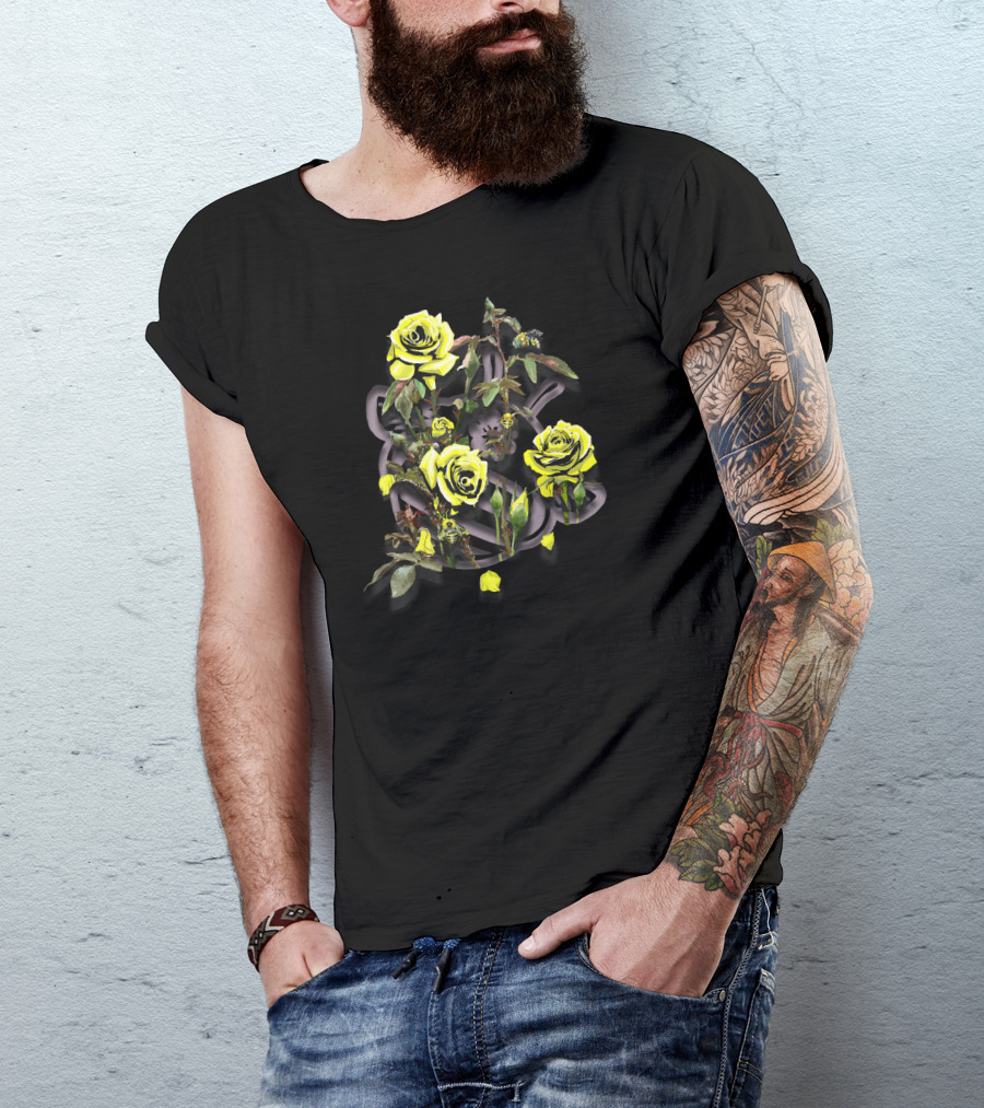 Thornbush Ft. Roses And Bees Yellow Blossom Branches T-Shirt