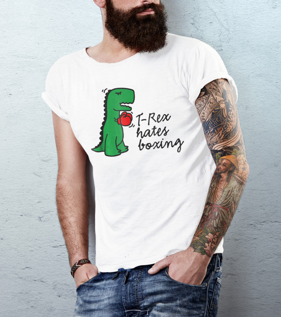 T Rex Hates Boxing Dinosaur With Red Boxing Glove T-Shirt