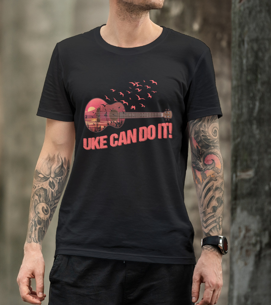 Uke Can Do It Sunset Birds And Lake Scene T-Shirt