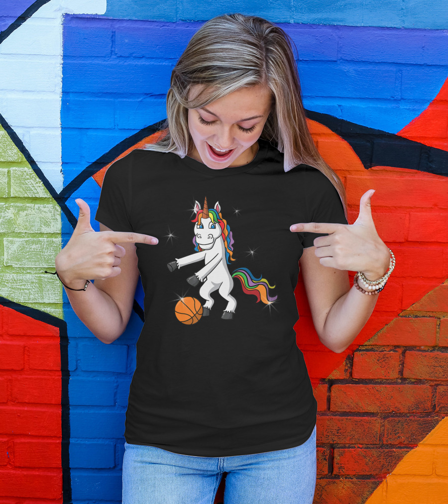 Unicorn Girls Women Floss Like Dancing Basketball T-Shirt