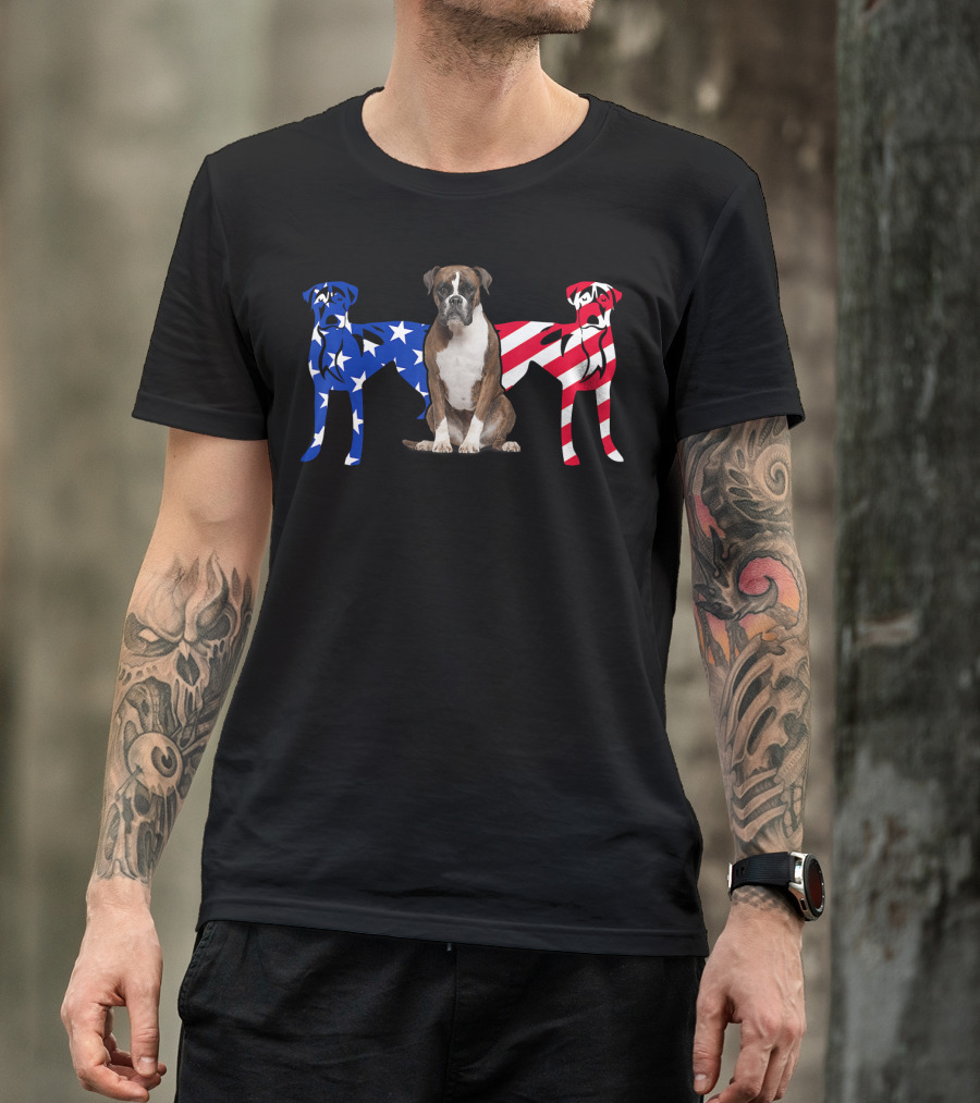 Unique Boxer Dog Patriotic American Flag T-Shirt