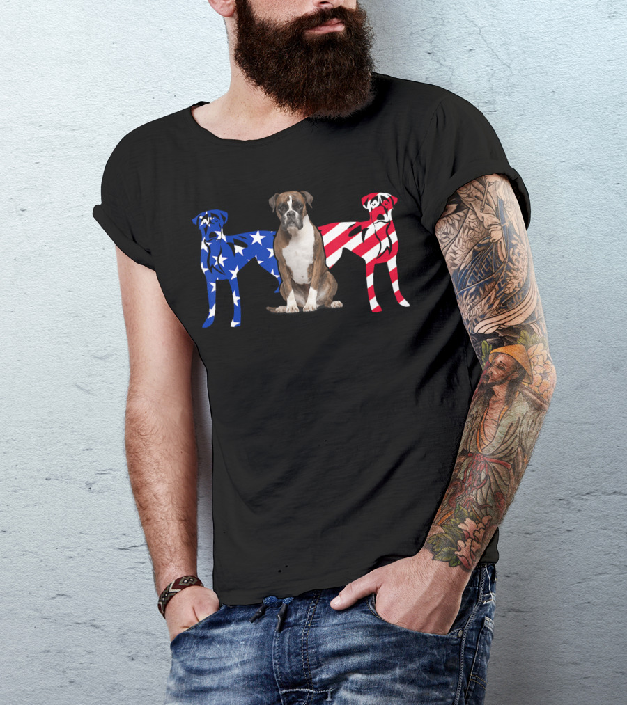 Unique Boxer Dog Patriotic American Flag T-Shirt