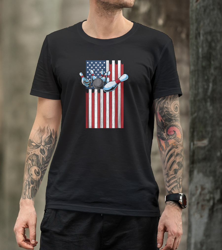 USA American Flag Bowling Strike Explosion For Pat T-Shirt
