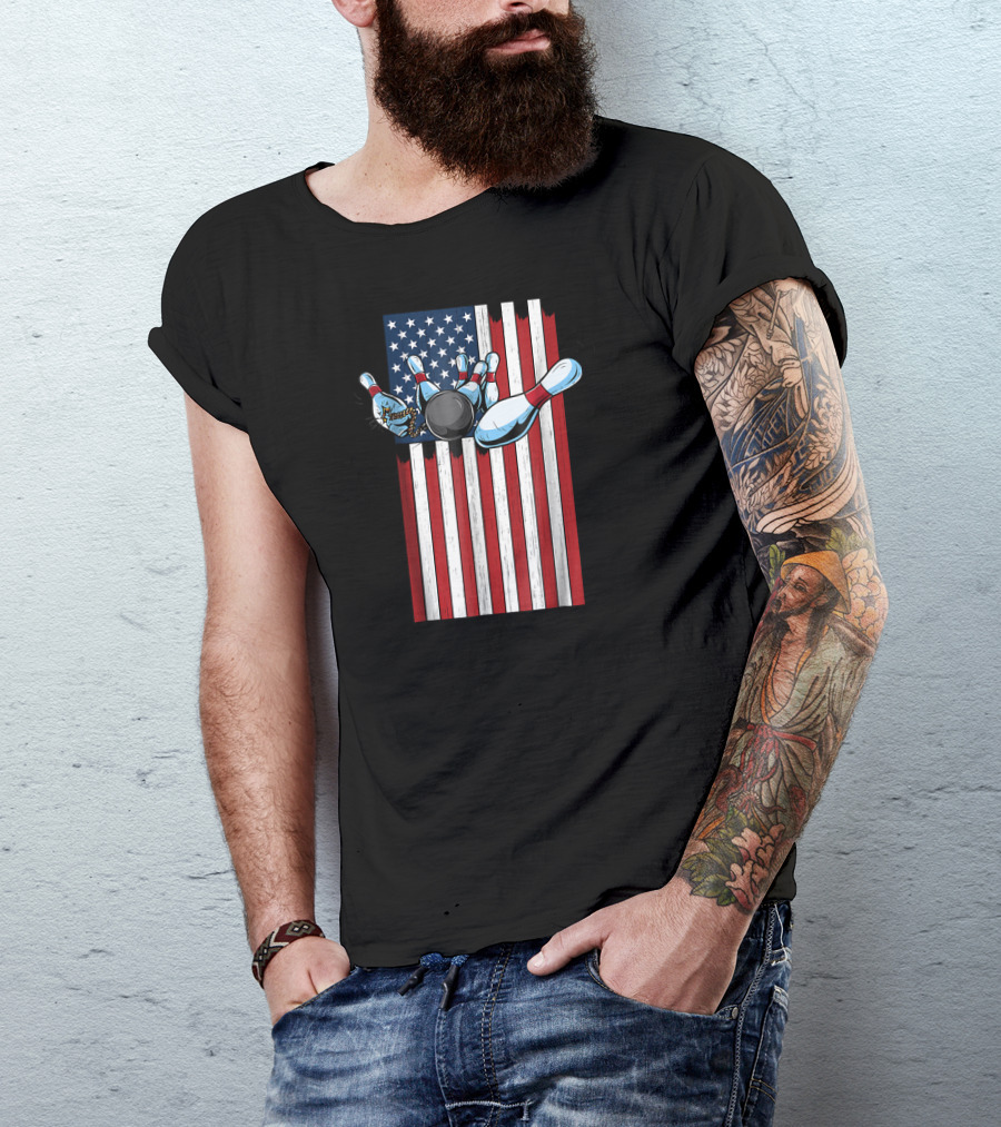 USA American Flag Bowling Strike Explosion For Pat T-Shirt