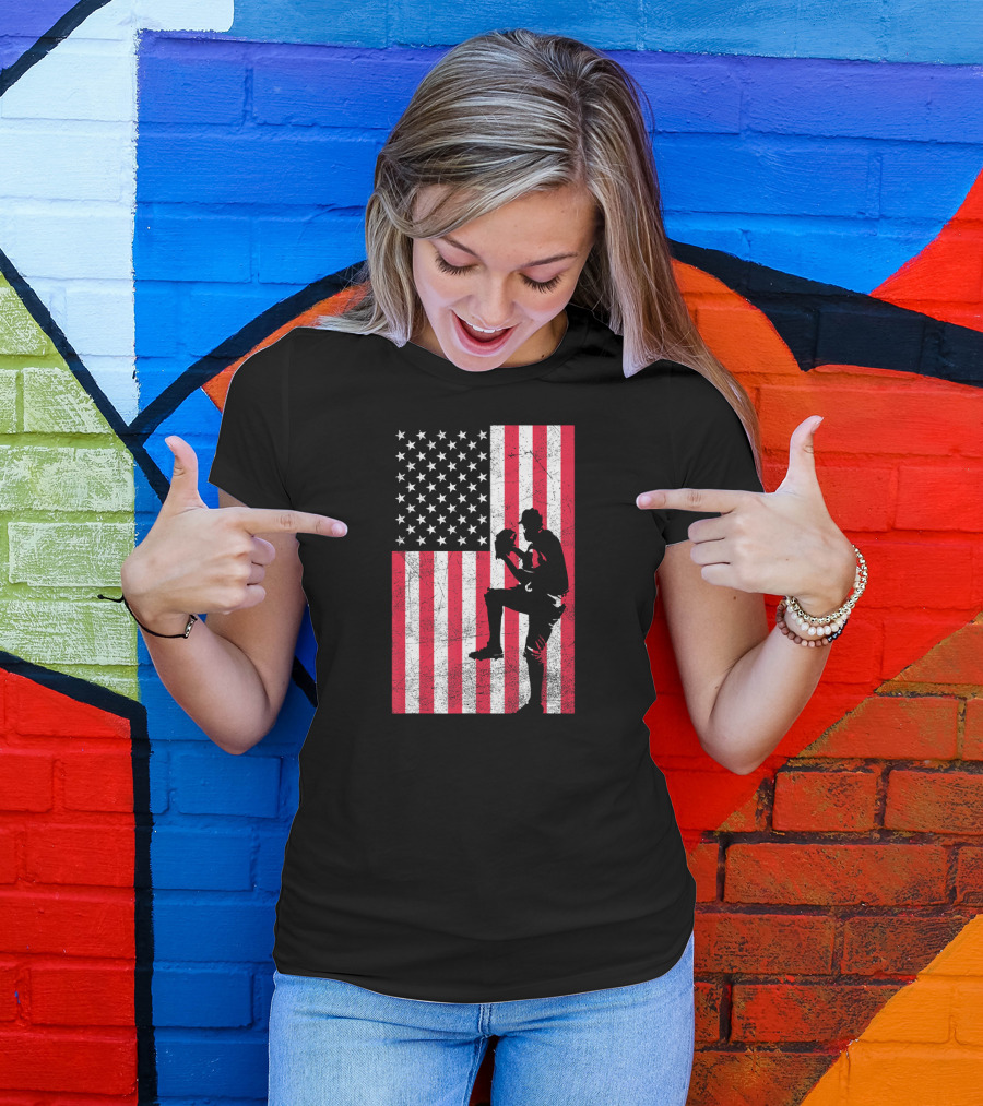 USA American Flag Baseball Pitcher Red White Blue T-Shirt